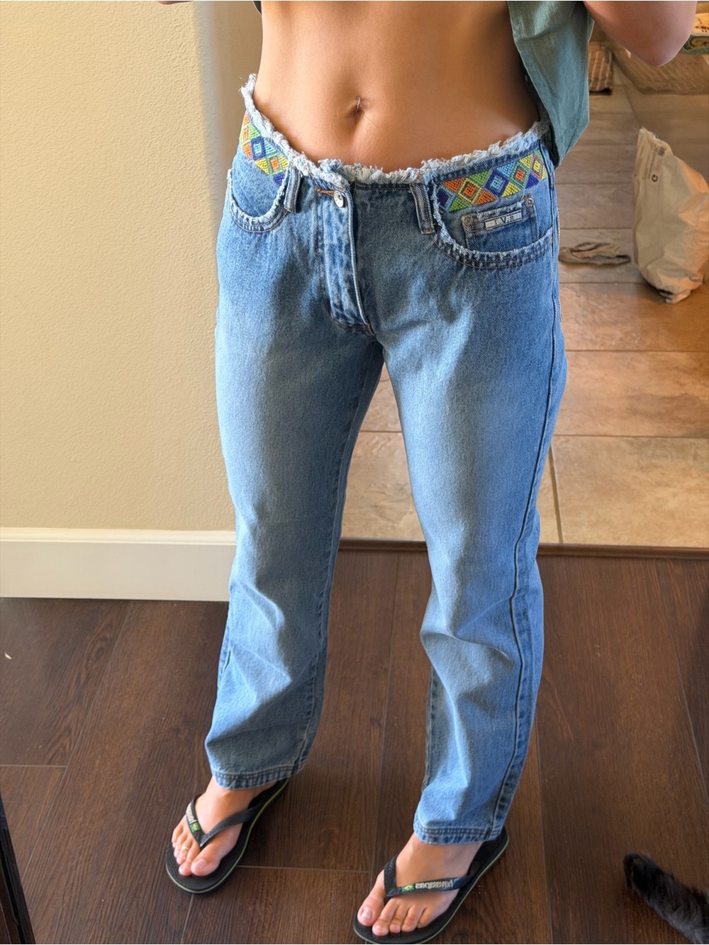 Blue Embroidered Waist Boot Cut Jeans - R.V.T brand
